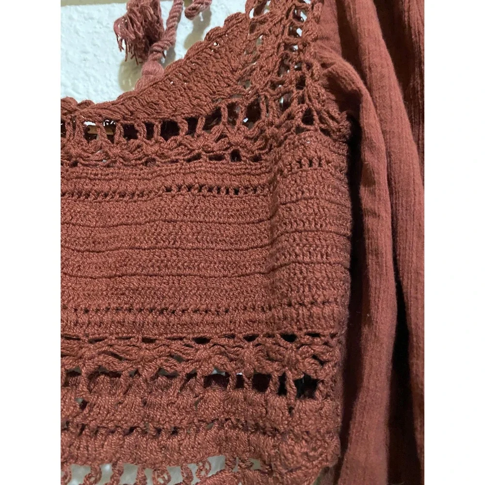 Free People babydoll fairy whimsy y2k resort Crochet Gauze Crop Top Rust Boho XS